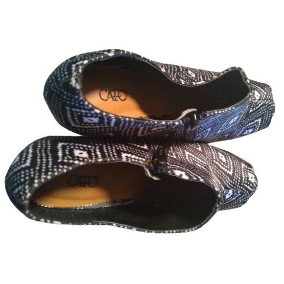 Cato Open Peep Toe Zippered Wedge Black & Cream Aztec Print Womens Size 10 - Picture 7 of 8